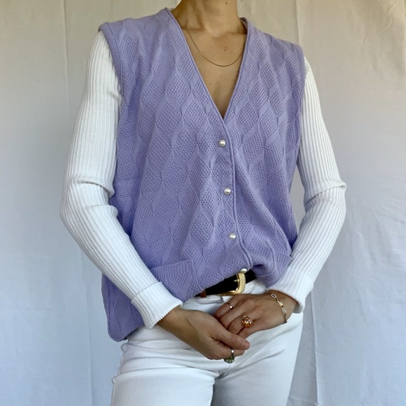 SOLD ❌ Knitted vest vintage pearl buttons size M light purple - Picture 15 of 16